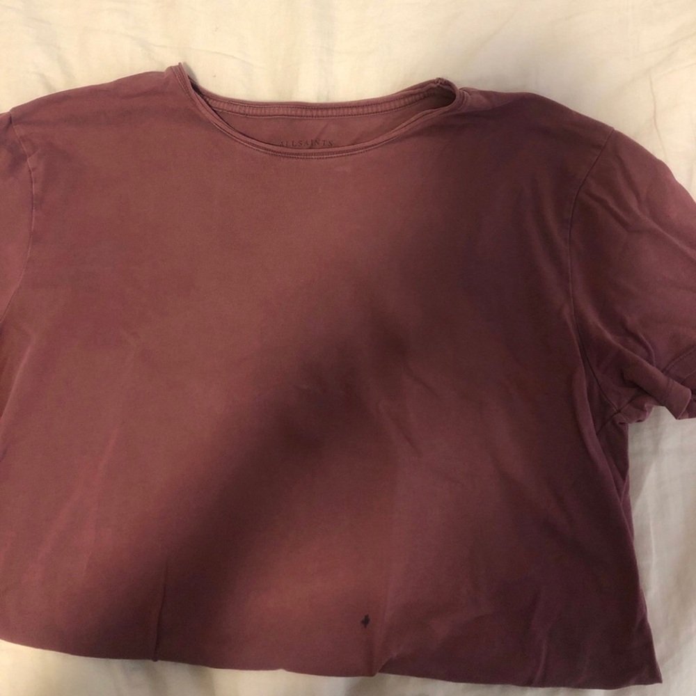 ALLSAINTS Men’s Raw Edge Maroon T-Shirt Size Medium